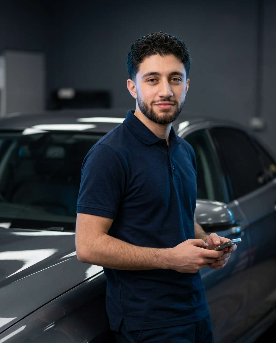 Mohamad Alkeswani, Gründer von ShineInside, bei der mobilen Fahrzeugaufbereitung